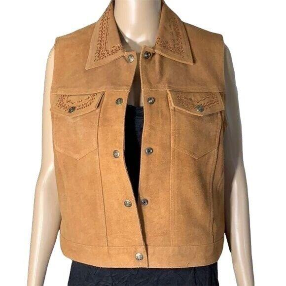 Agapo Collection Womens Leather Vest Collared Suede Western Petite Medium - Picture 1 of 7